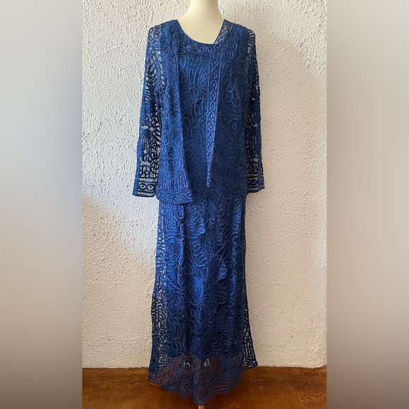 Simply Silk vintage two piece evening gown with jacket royal blue - Picture 1 of 11